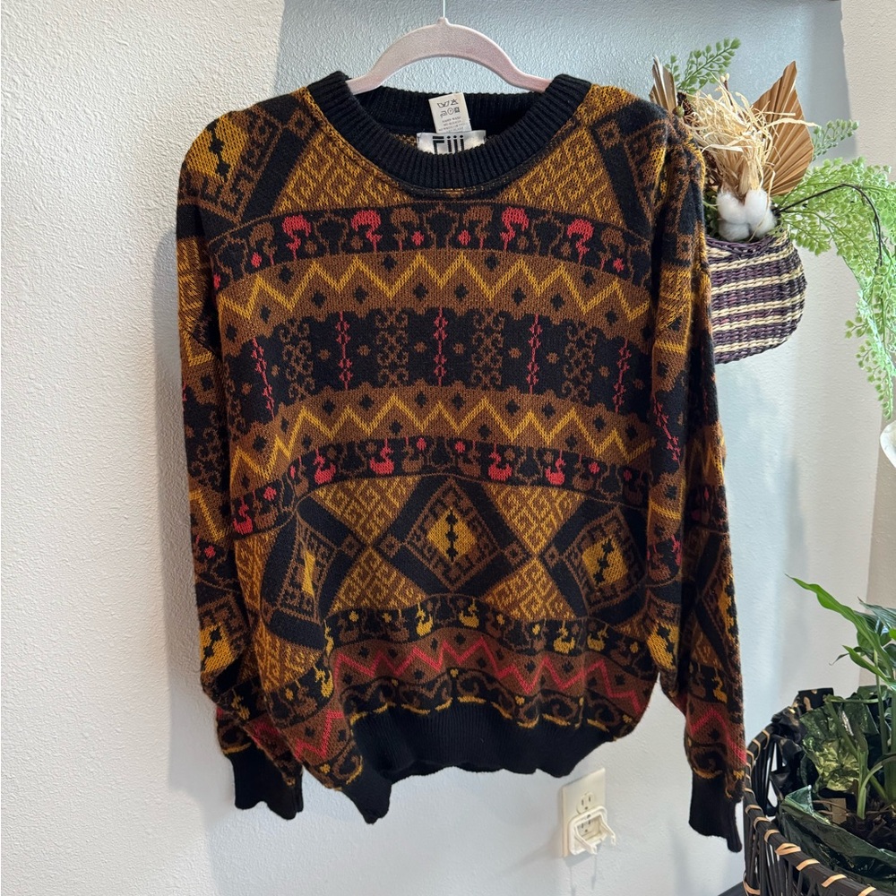 Vintage 1990 Made in Italy Crewneck Sweater - Black and Brown